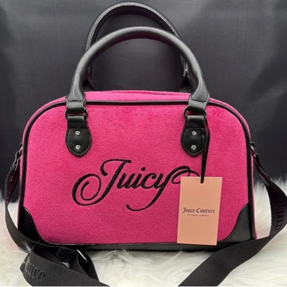 Fabulous Juicy Couture Bowler Bag Pink Black Raising Star Pink Flash NWT - Picture 1 of 7